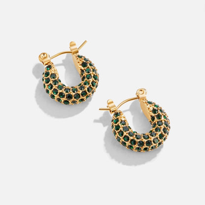 Deep Emerald Green Crystal Hoop Earrings