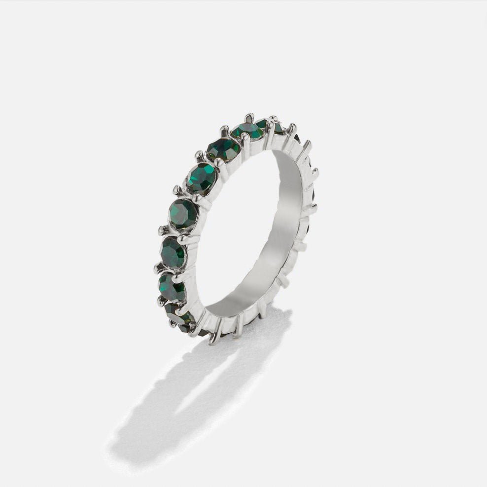 Silver-Tone Band Ring in Emerald Green Crystal