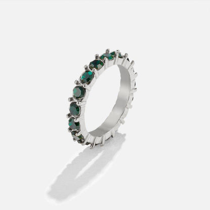 Silver-Tone Band Ring in Emerald Green Crystal