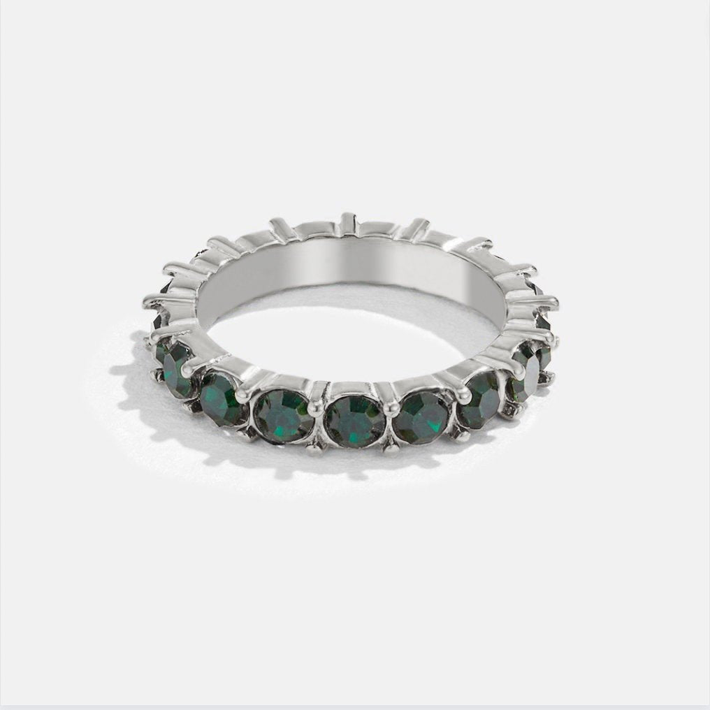 Silver-Tone Band Ring in Emerald Green Crystal