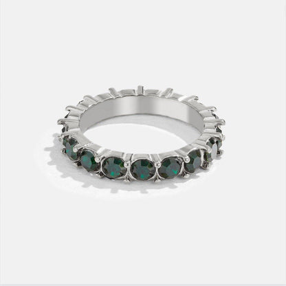 Silver-Tone Band Ring in Emerald Green Crystal