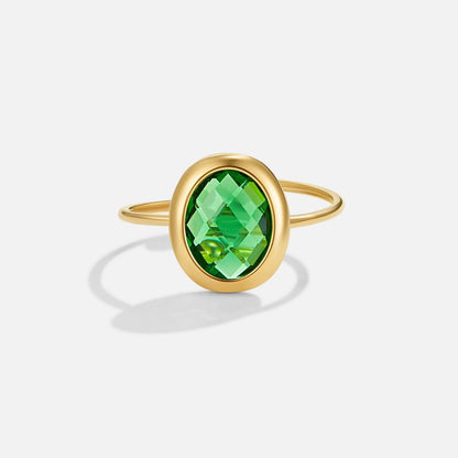 Gold-Tone Ring with an Emerald Green Crystal