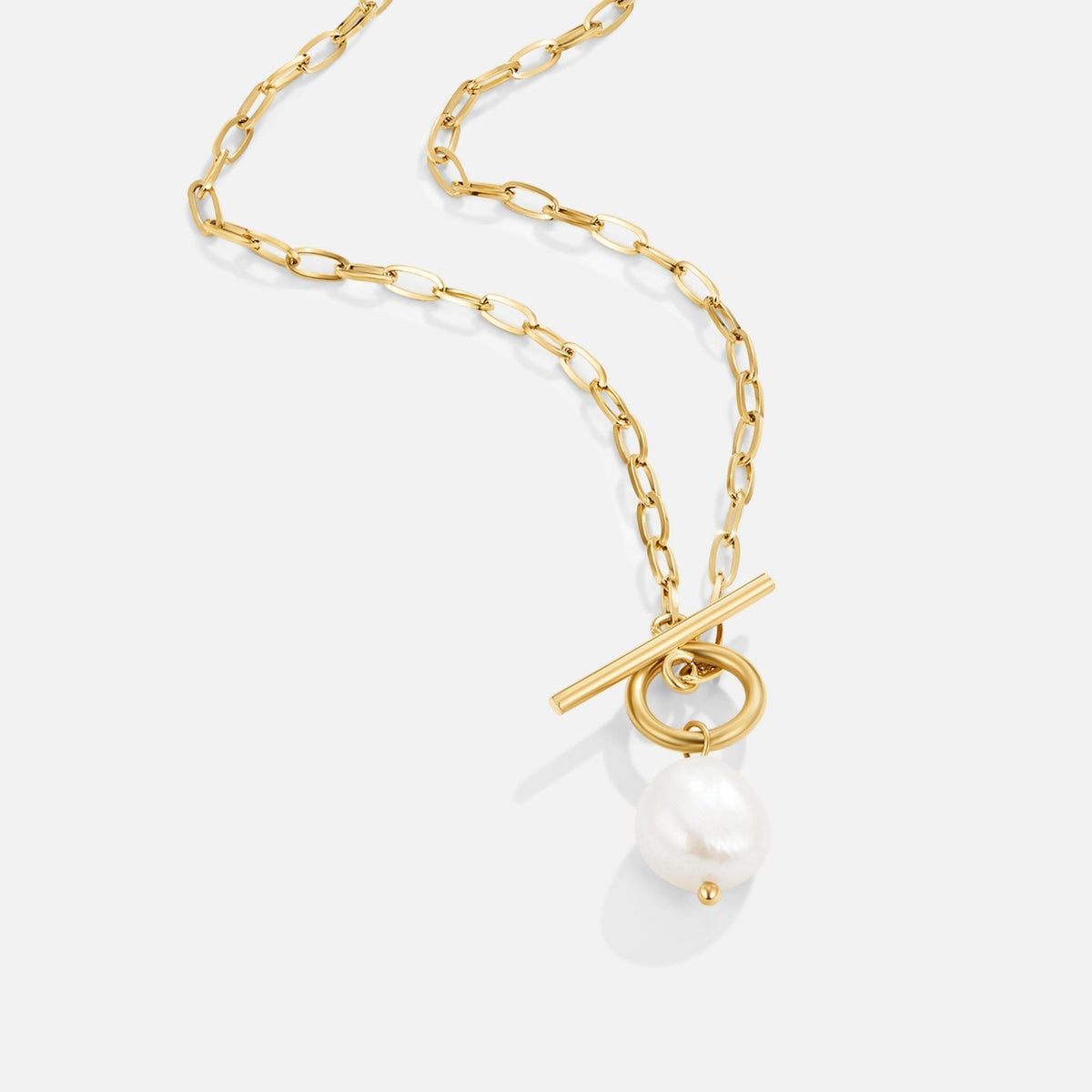 Eva Single Pearl Gold-Tone Chain Necklace