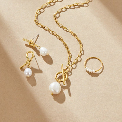 Eva Single Pearl Gold-Tone Chain Necklace