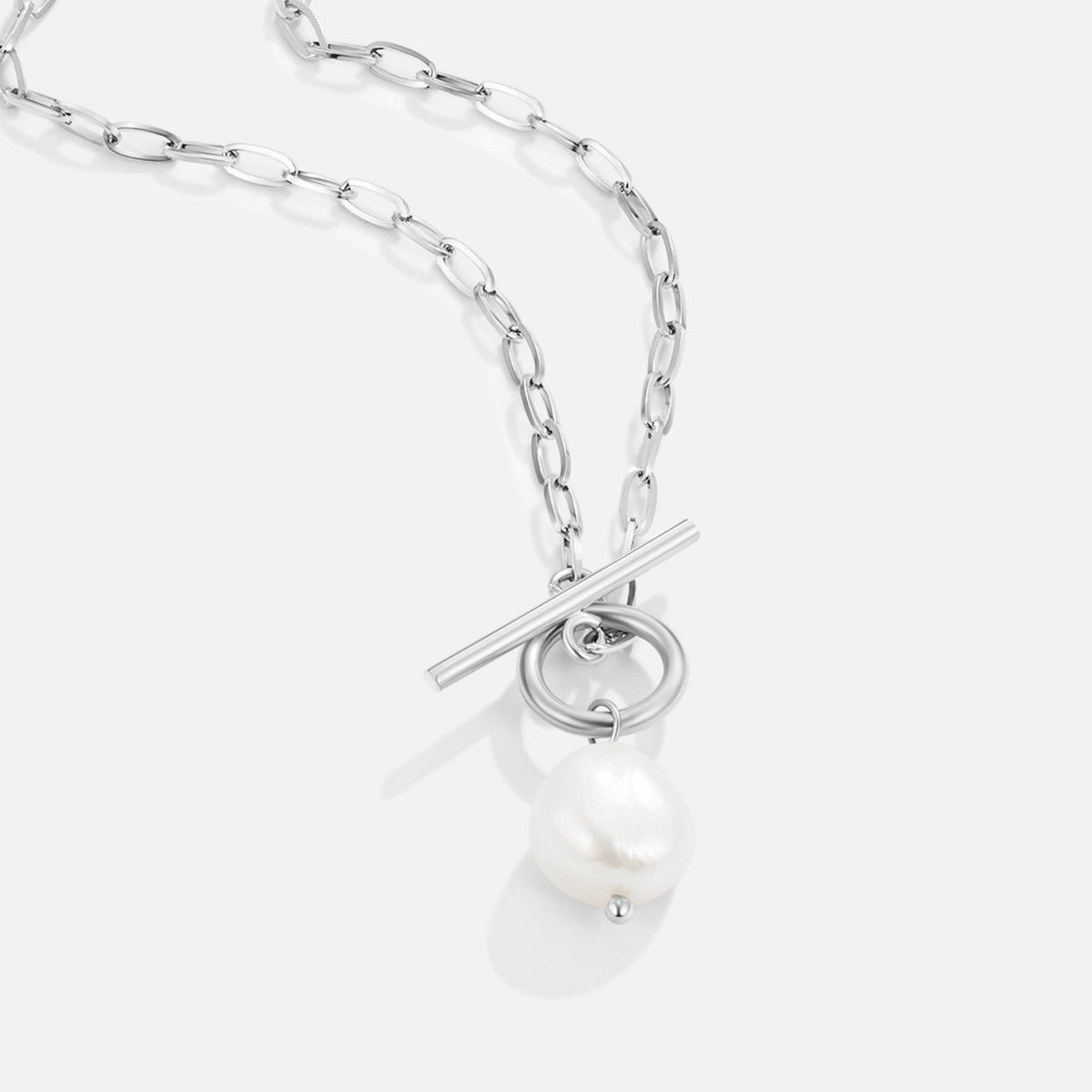 Eva Single Pearl Silver-Tone Chain Necklace