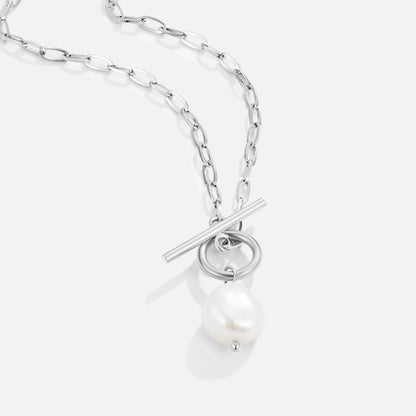 Eva Single Pearl Silver-Tone Chain Necklace