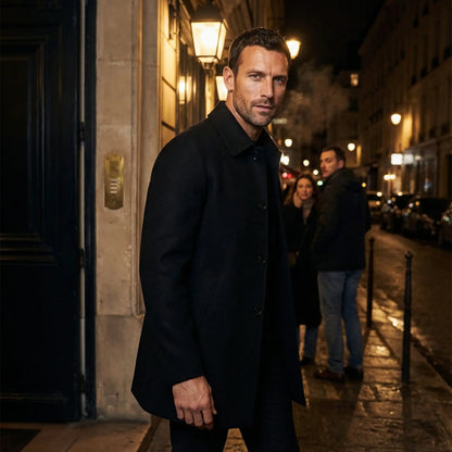 Men's Wool Coat – Lapel Collar and Down Lined Warmth