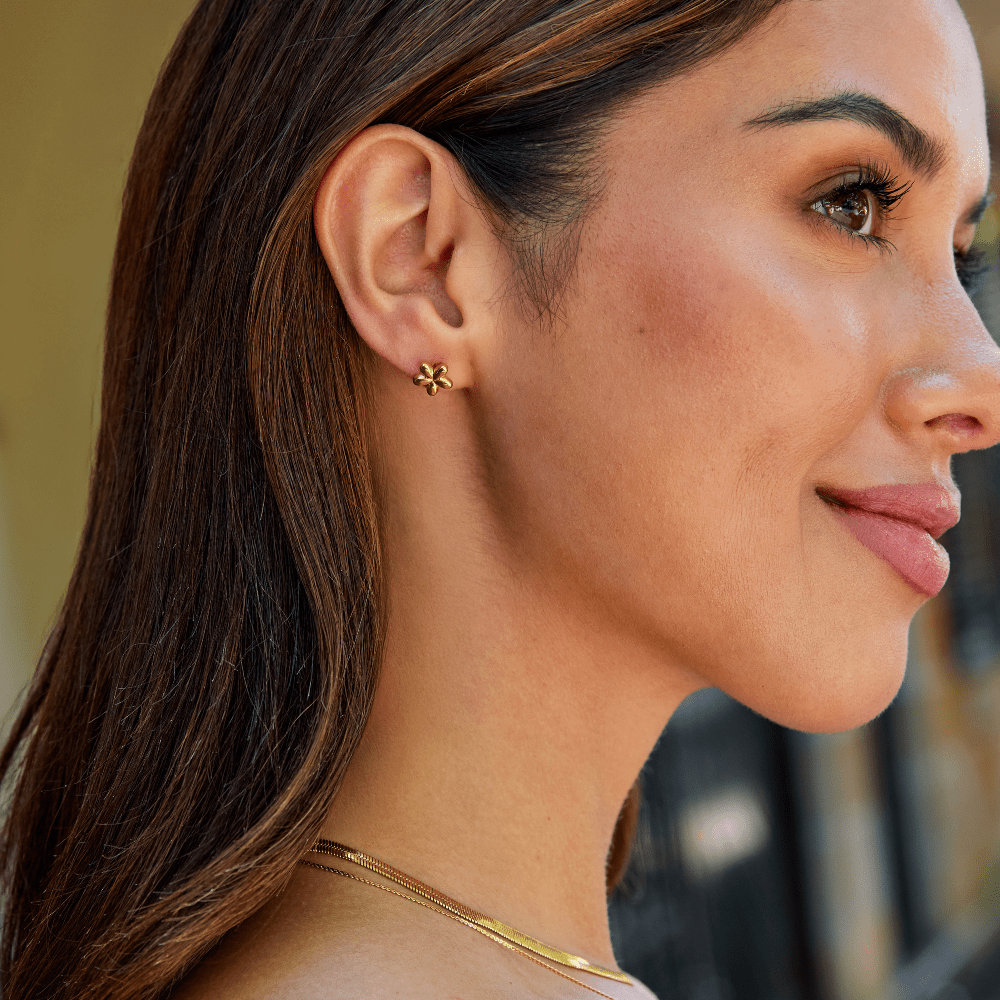 Puffed Little Flower Stud Earrings