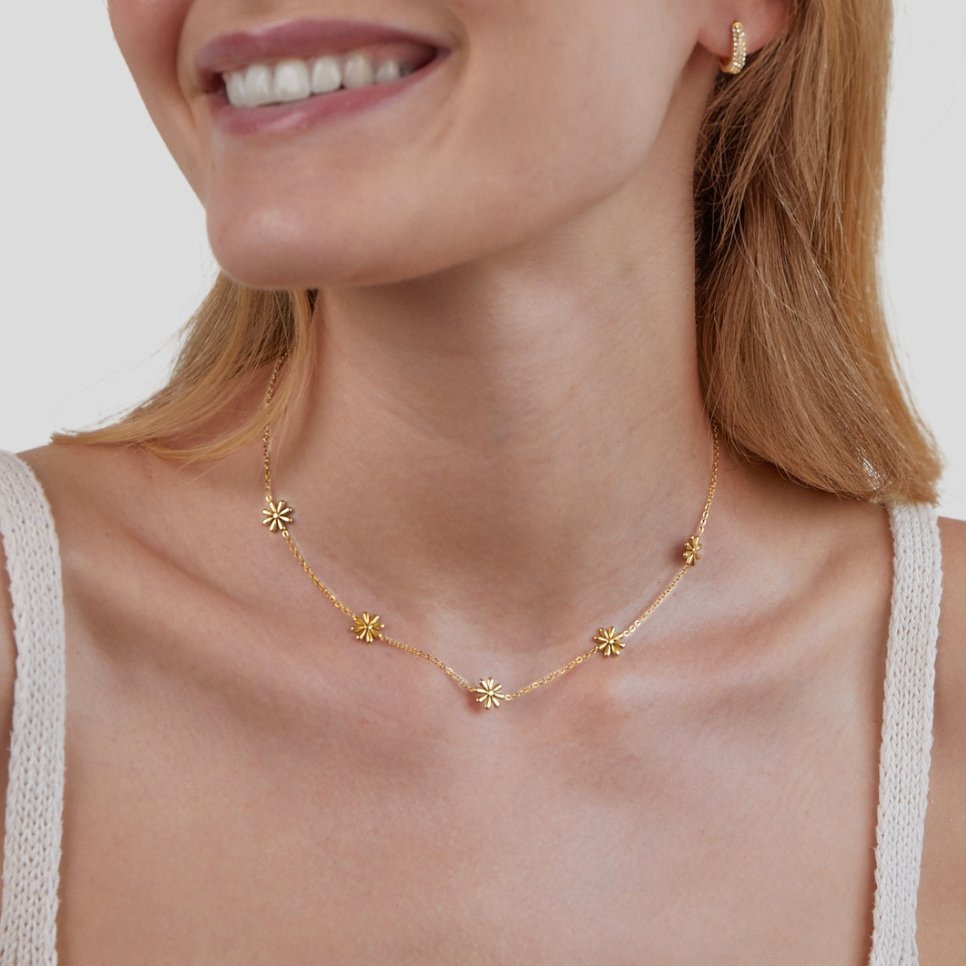 Gold-Tone Open Flower Charm Chain Necklace