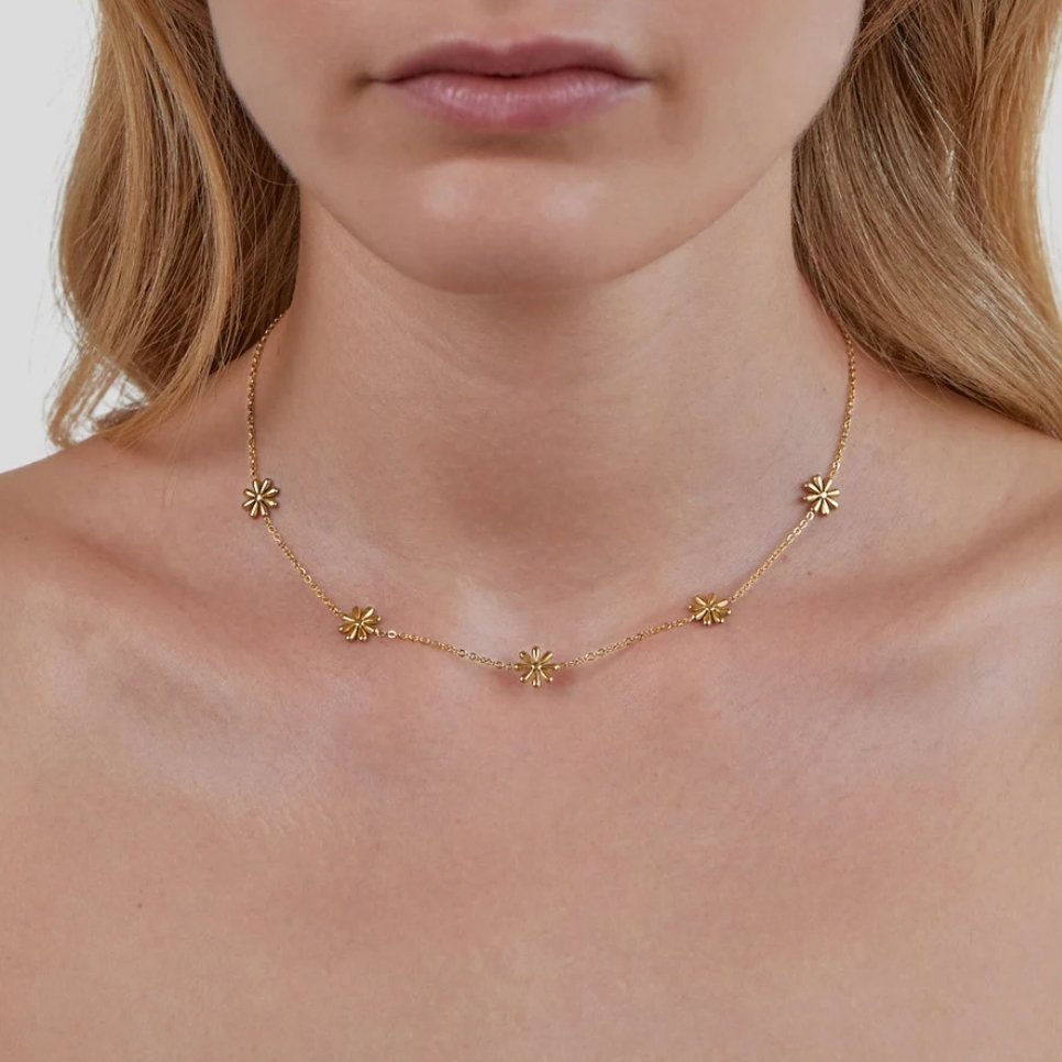 Gold-Tone Open Flower Charm Chain Necklace