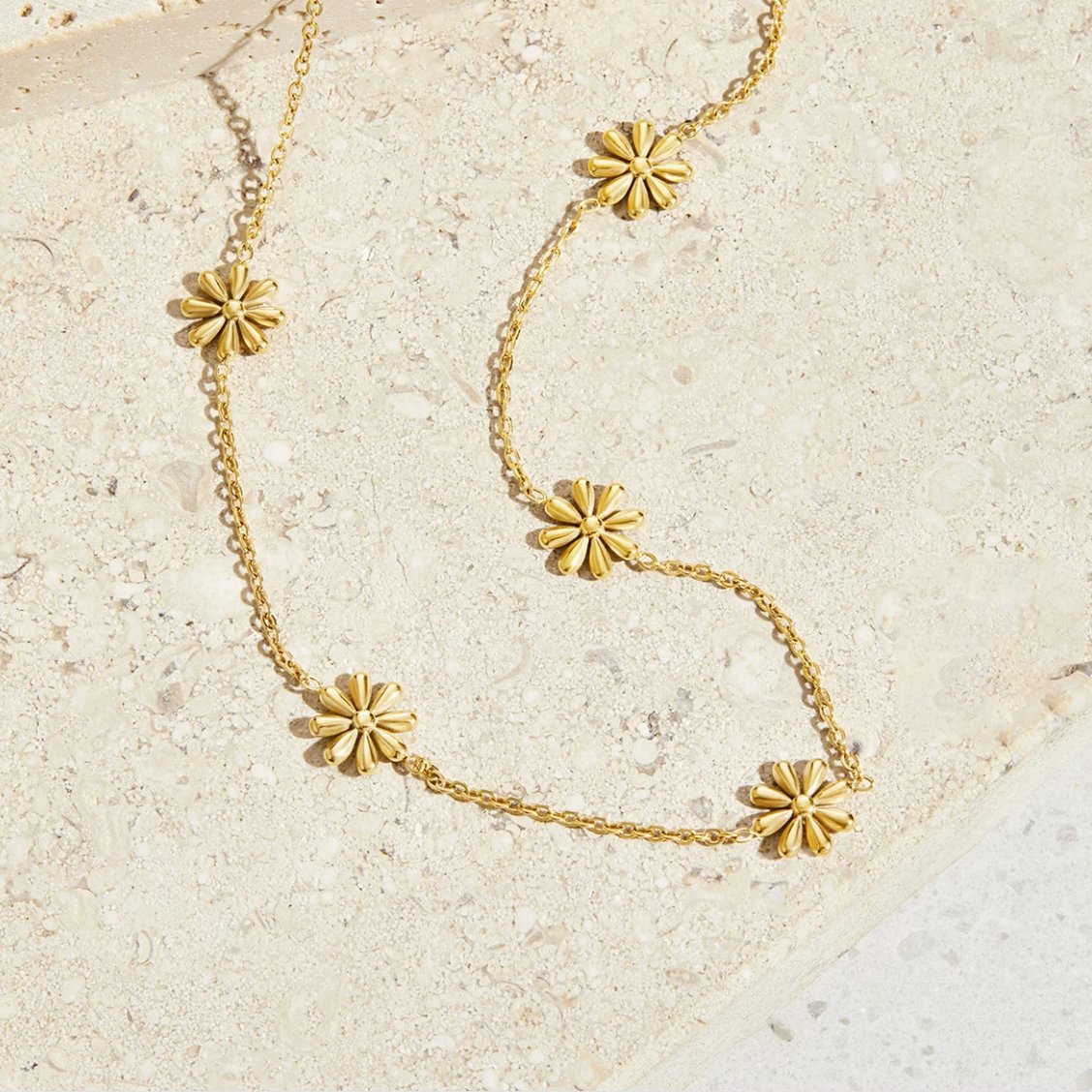 Gold-Tone Open Flower Charm Chain Necklace