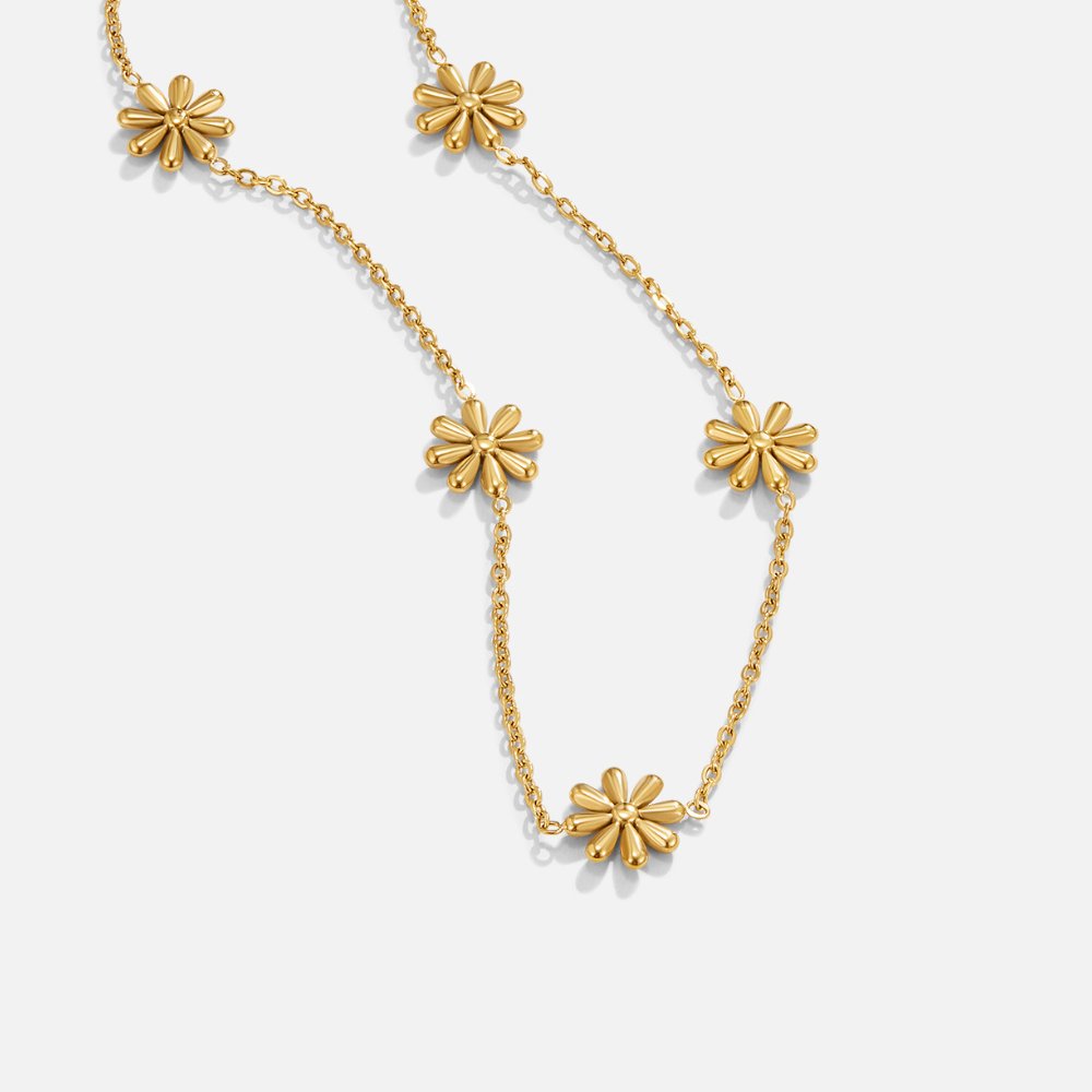 Gold-Tone Open Flower Charm Chain Necklace