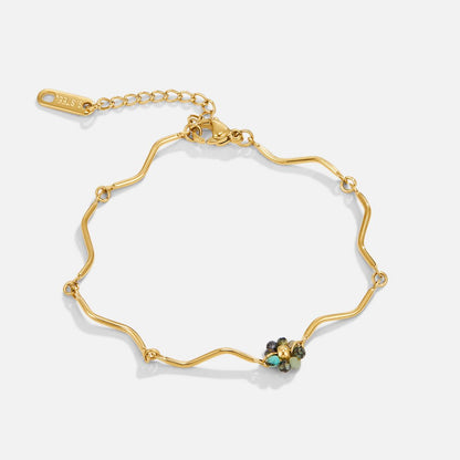 Green Flower Stone Gold-Tone Bracelet