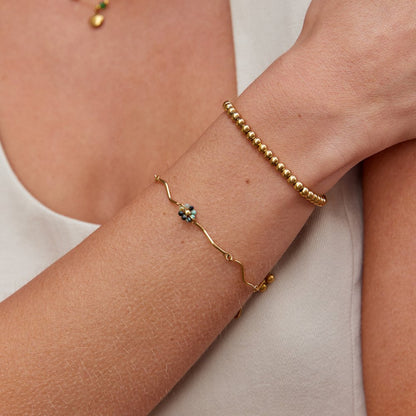 Green Flower Stone Gold-Tone Bracelet