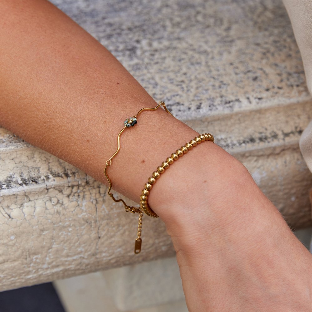 Green Flower Stone Gold-Tone Bracelet
