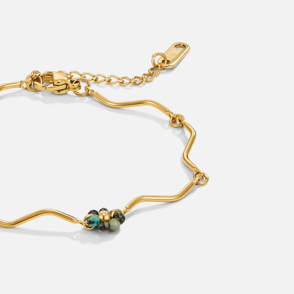 Green Flower Stone Gold-Tone Bracelet