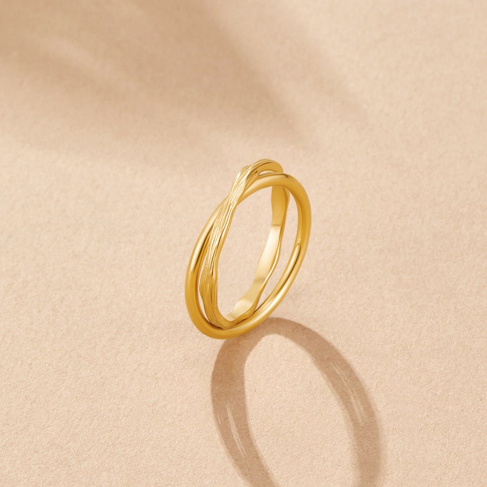 Twin Crossed Bands Gold-Tone Entwined Ring