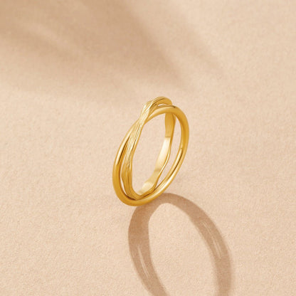 Twin Crossed Bands Gold-Tone Entwined Ring