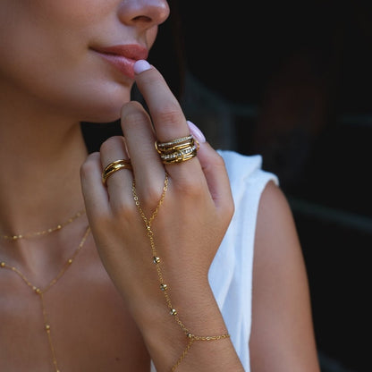 Linked Chain Gold-Tone Crystal Band Ring