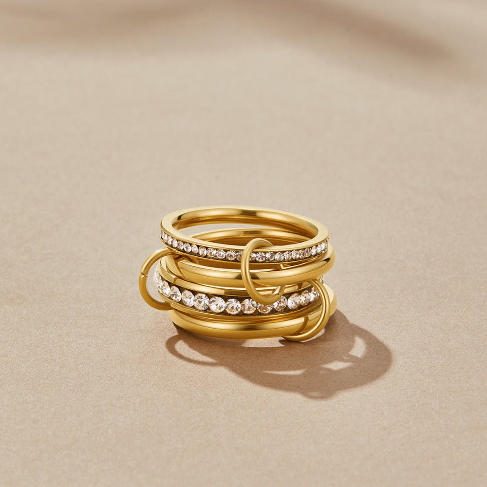 Linked Chain Gold-Tone Crystal Band Ring