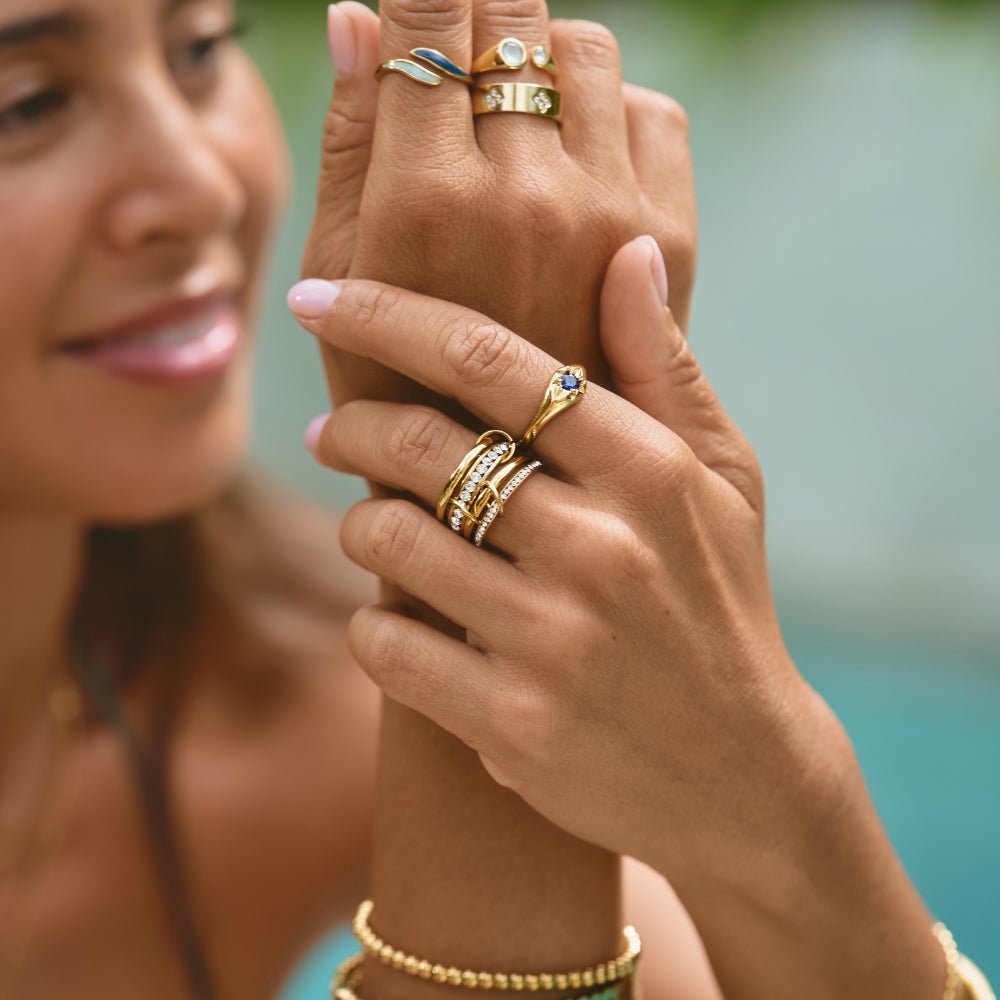 Linked Chain Gold-Tone Crystal Band Ring