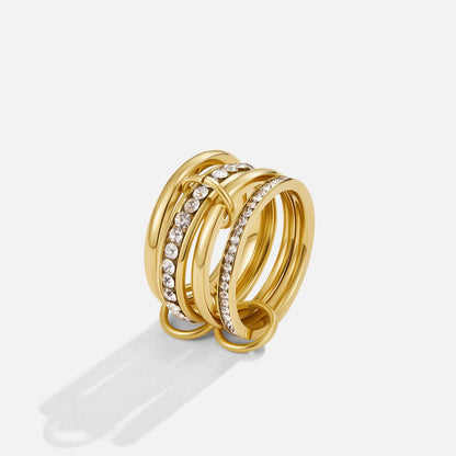Linked Chain Gold-Tone Crystal Band Ring