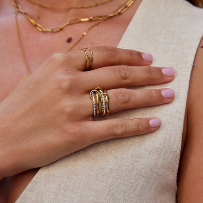 Linked Chain Gold-Tone Crystal Band Ring
