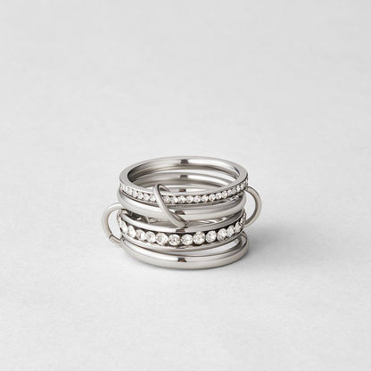 Linked Chain Silver-Tone Crystal Band Ring
