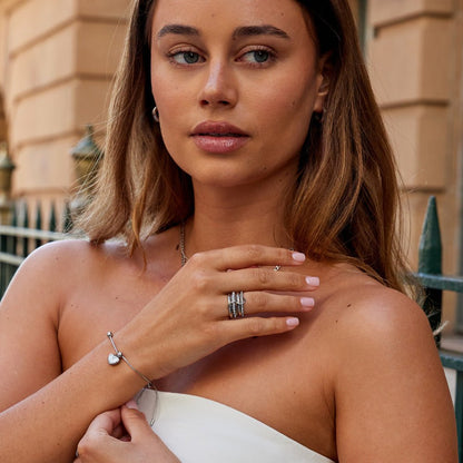 Linked Chain Silver-Tone Crystal Band Ring
