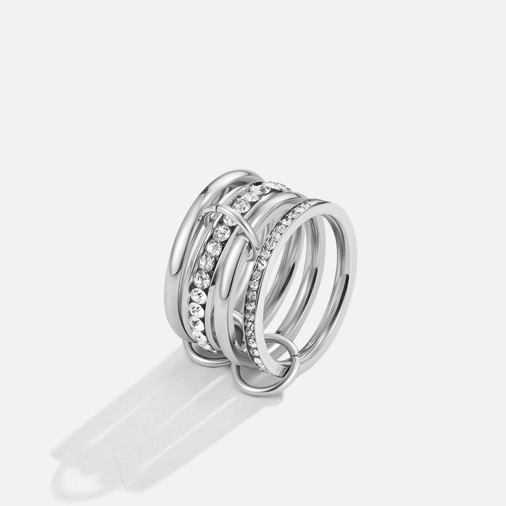 Linked Chain Silver-Tone Crystal Band Ring