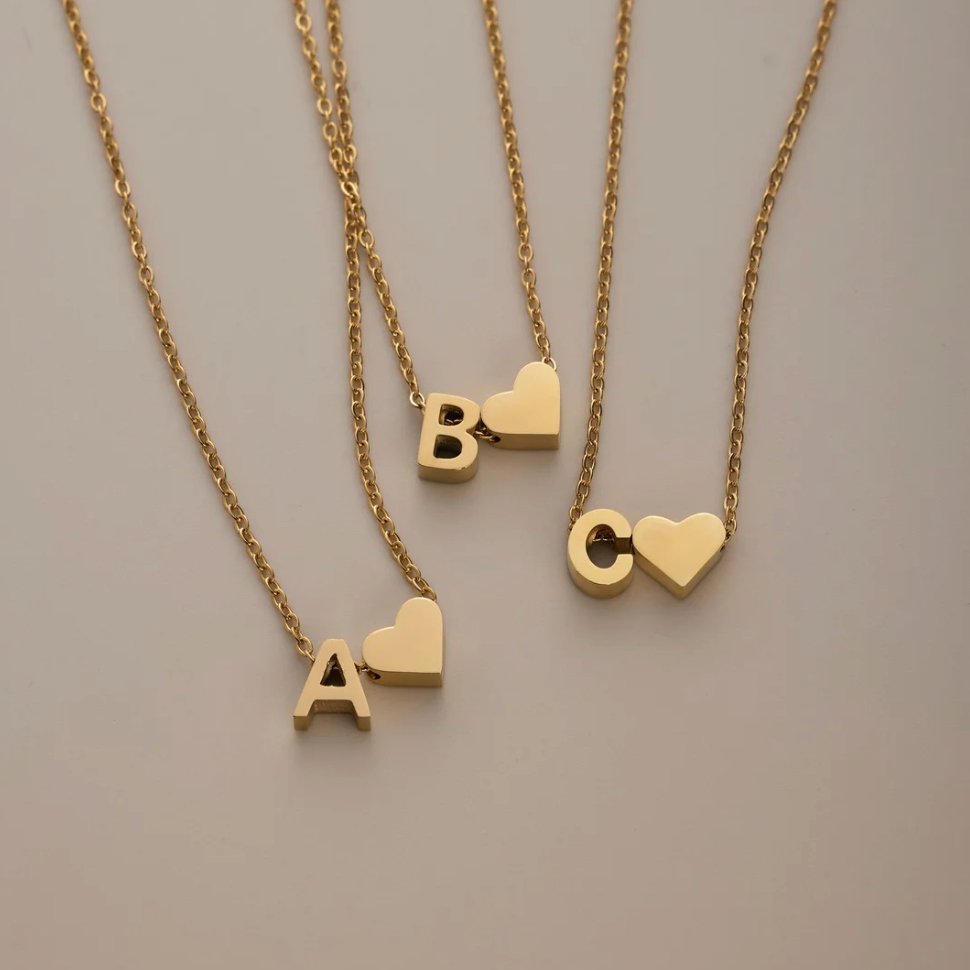 Heart and Initial Charm Gold-Tone Necklace