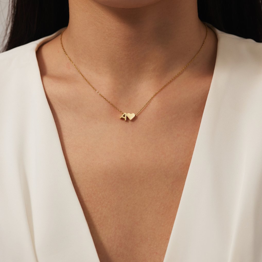 Heart and Initial Charm Gold-Tone Necklace