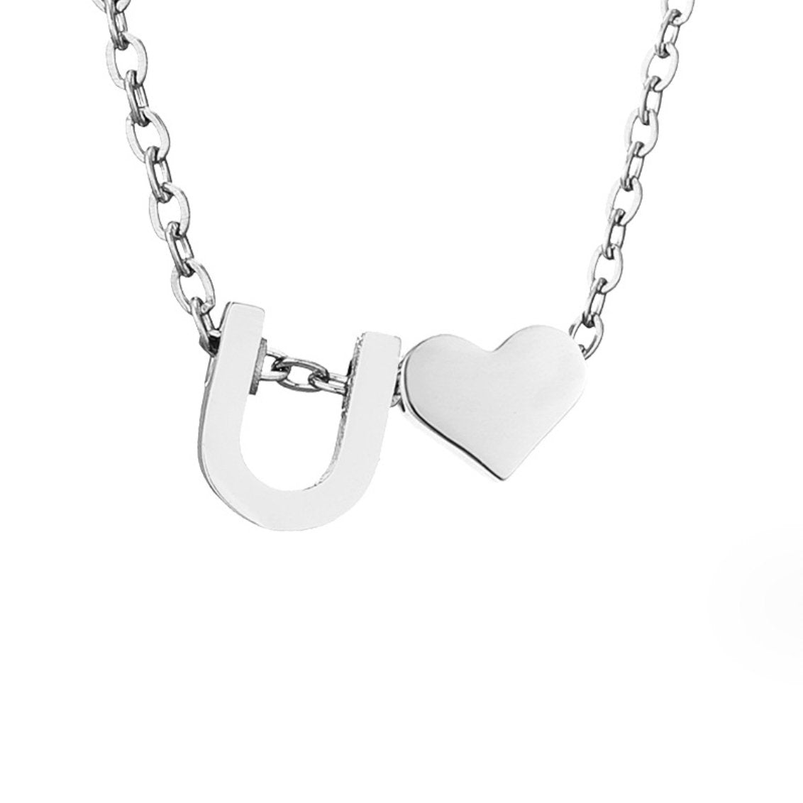 Silver-Tone Initial and Heart Charm Necklace