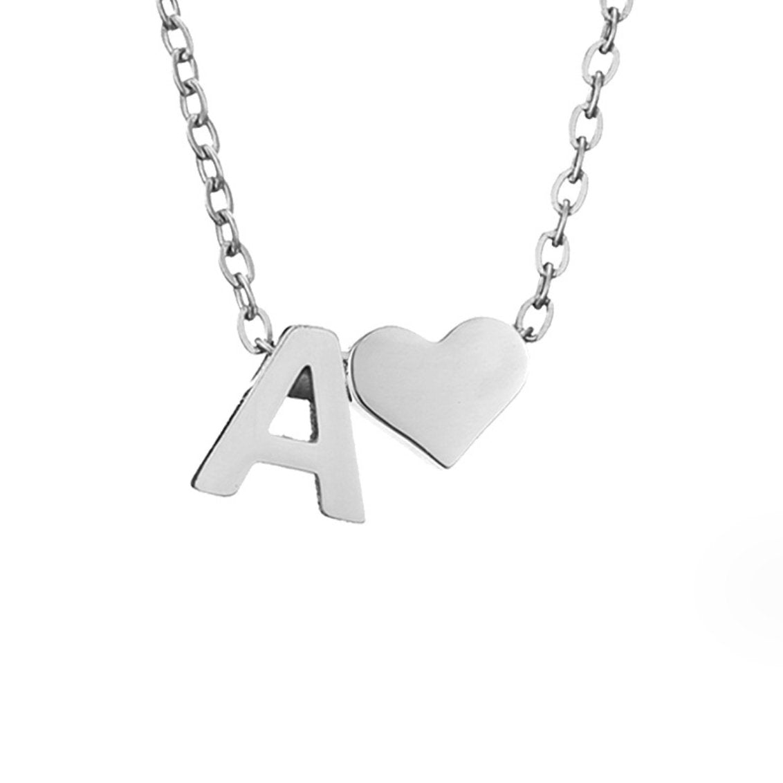 Silver-Tone Initial and Heart Charm Necklace