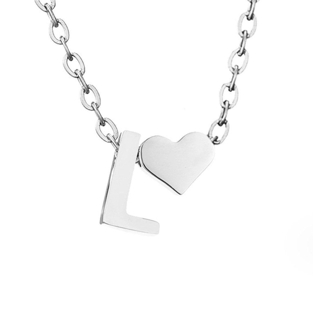 Silver-Tone Initial and Heart Charm Necklace