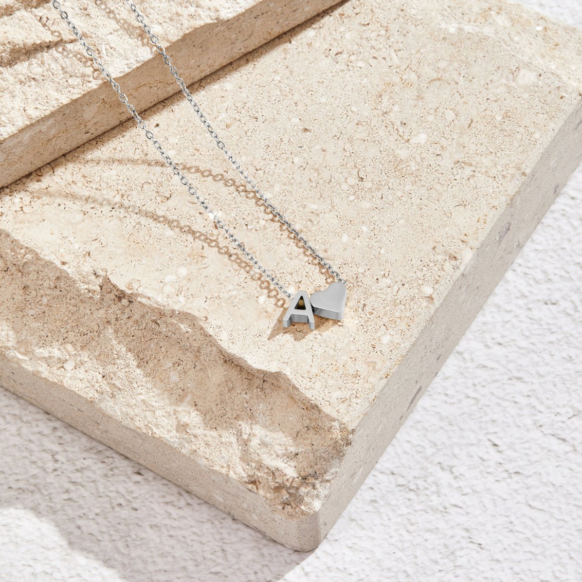 Silver-Tone Initial and Heart Charm Necklace