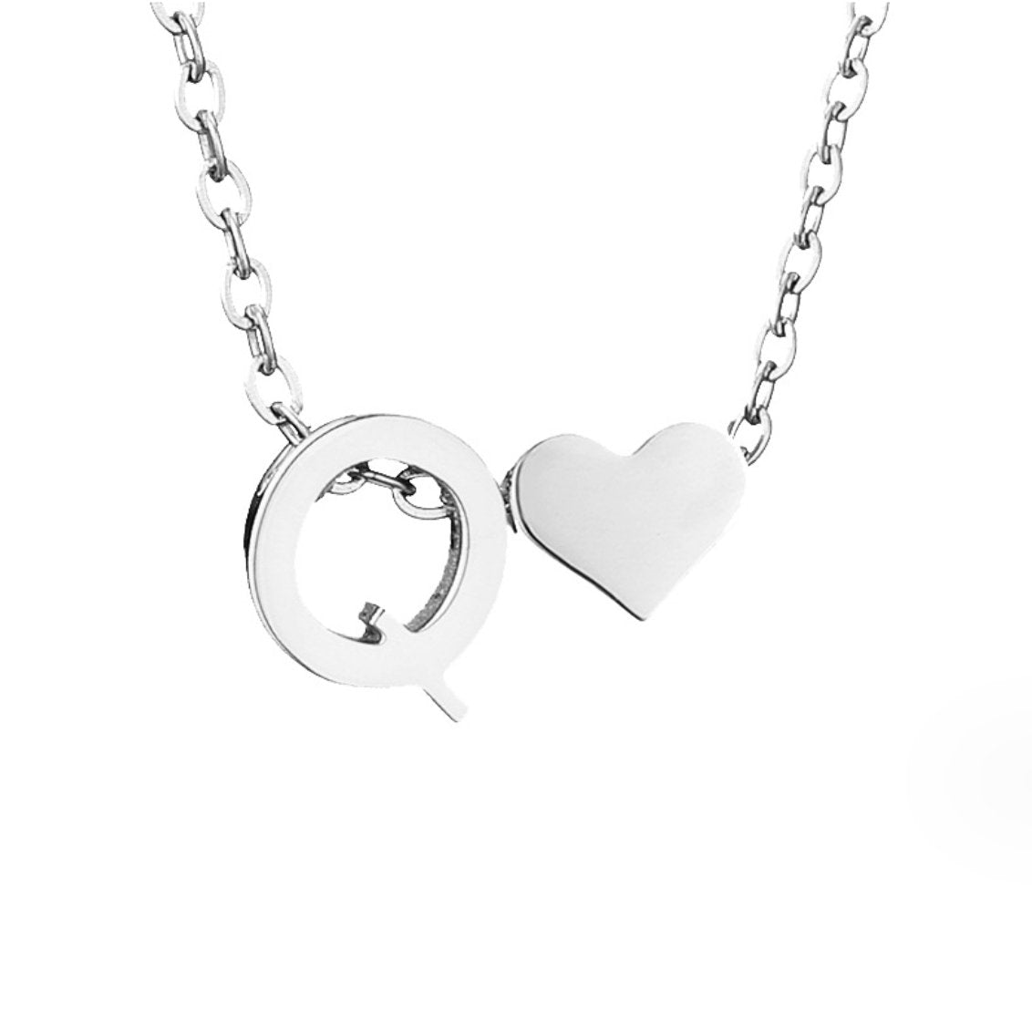 Silver-Tone Initial and Heart Charm Necklace