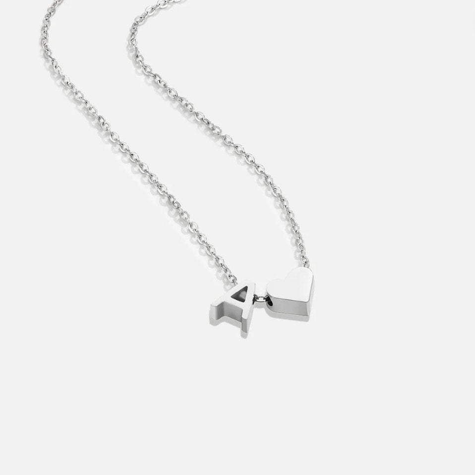 Silver-Tone Initial and Heart Charm Necklace