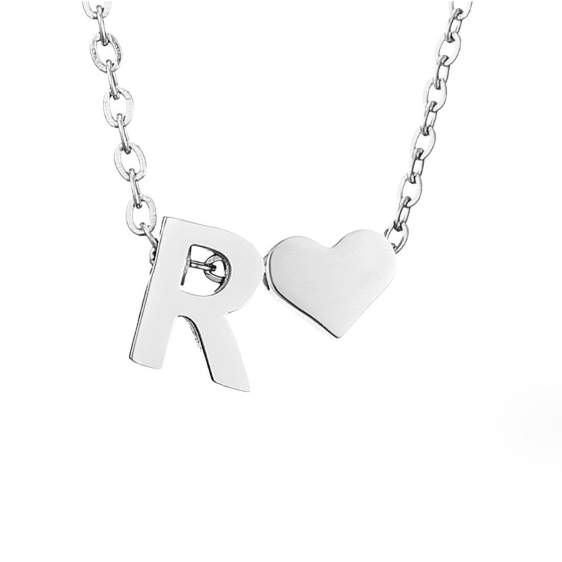 Silver-Tone Initial and Heart Charm Necklace