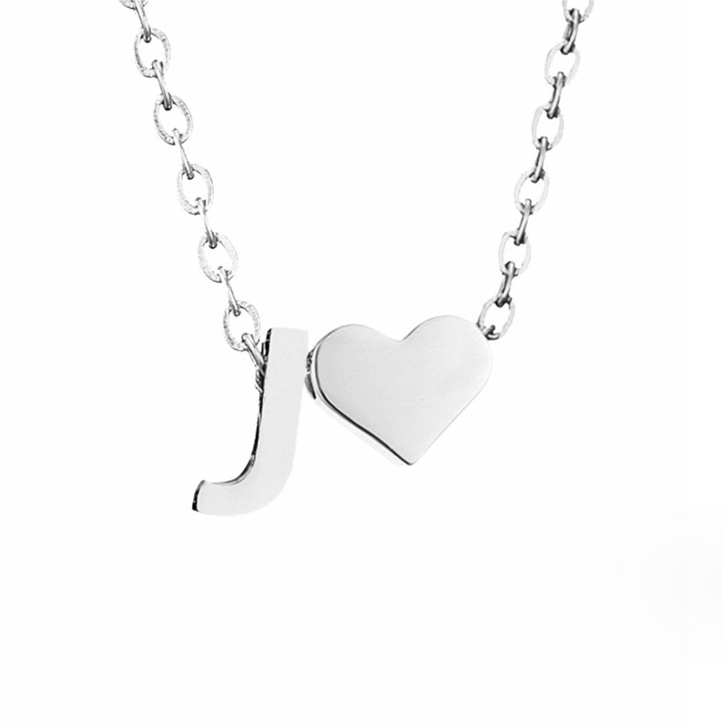 Silver-Tone Initial and Heart Charm Necklace