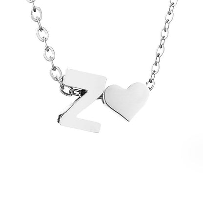 Silver-Tone Initial and Heart Charm Necklace