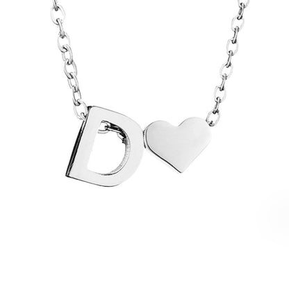 Silver-Tone Initial and Heart Charm Necklace