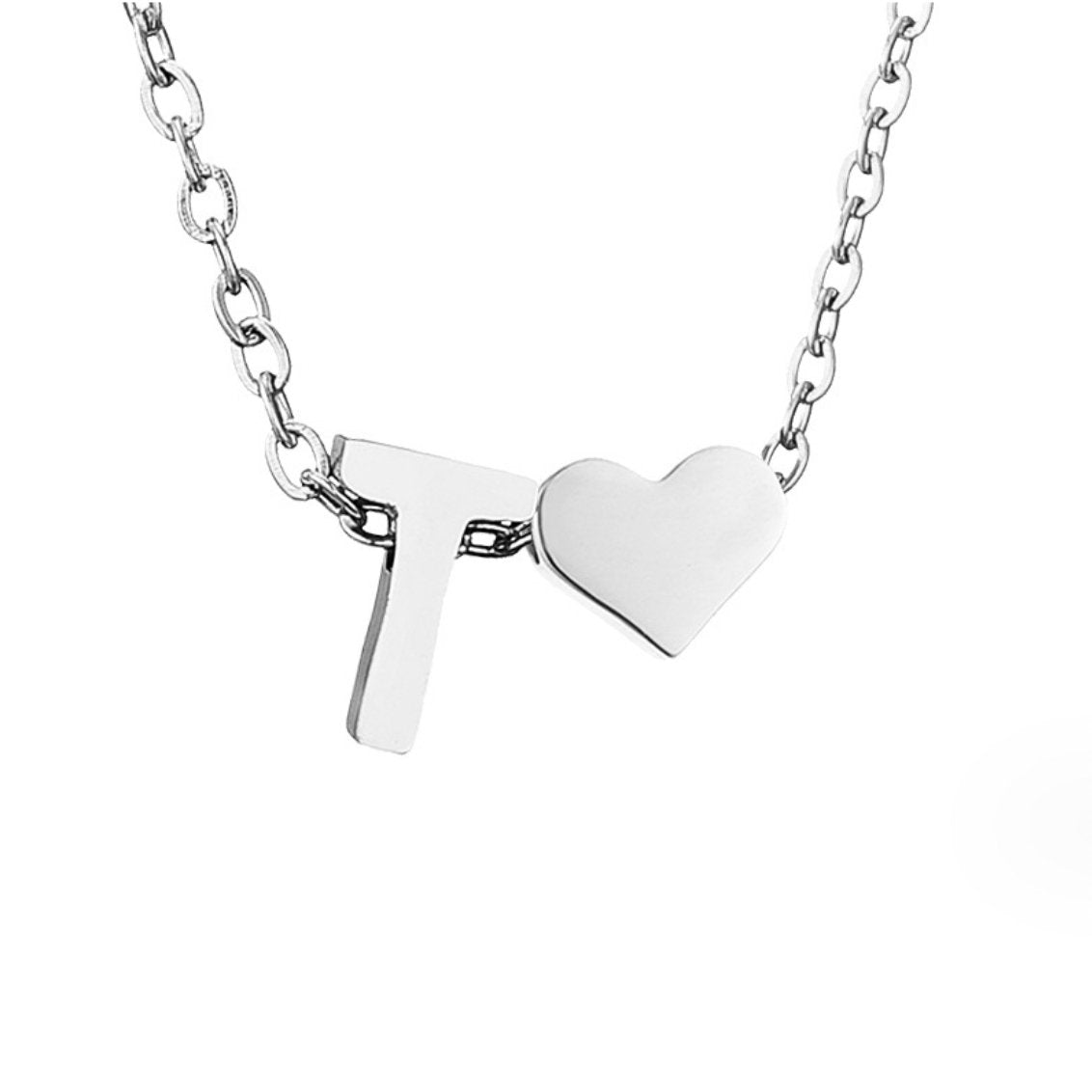 Silver-Tone Initial and Heart Charm Necklace