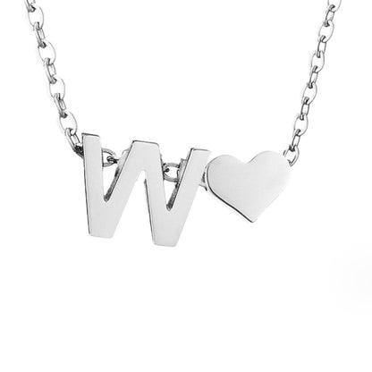 Silver-Tone Initial and Heart Charm Necklace