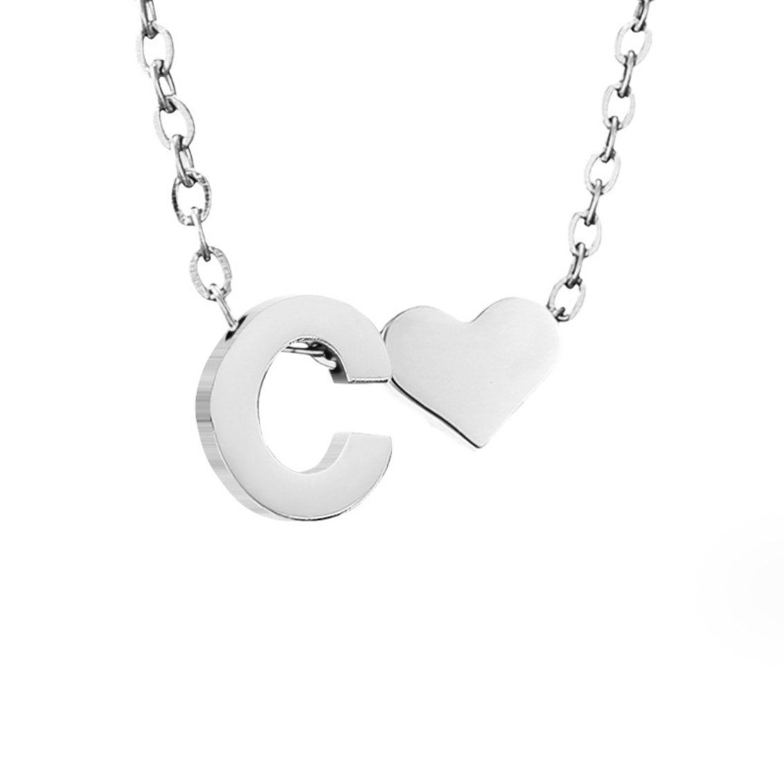 Silver-Tone Initial and Heart Charm Necklace