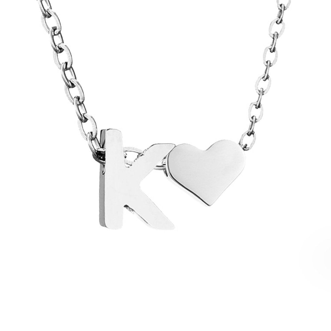 Silver-Tone Initial and Heart Charm Necklace