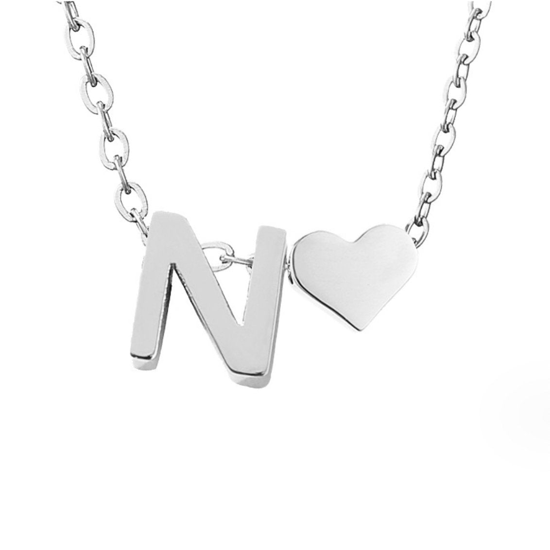 Silver-Tone Initial and Heart Charm Necklace
