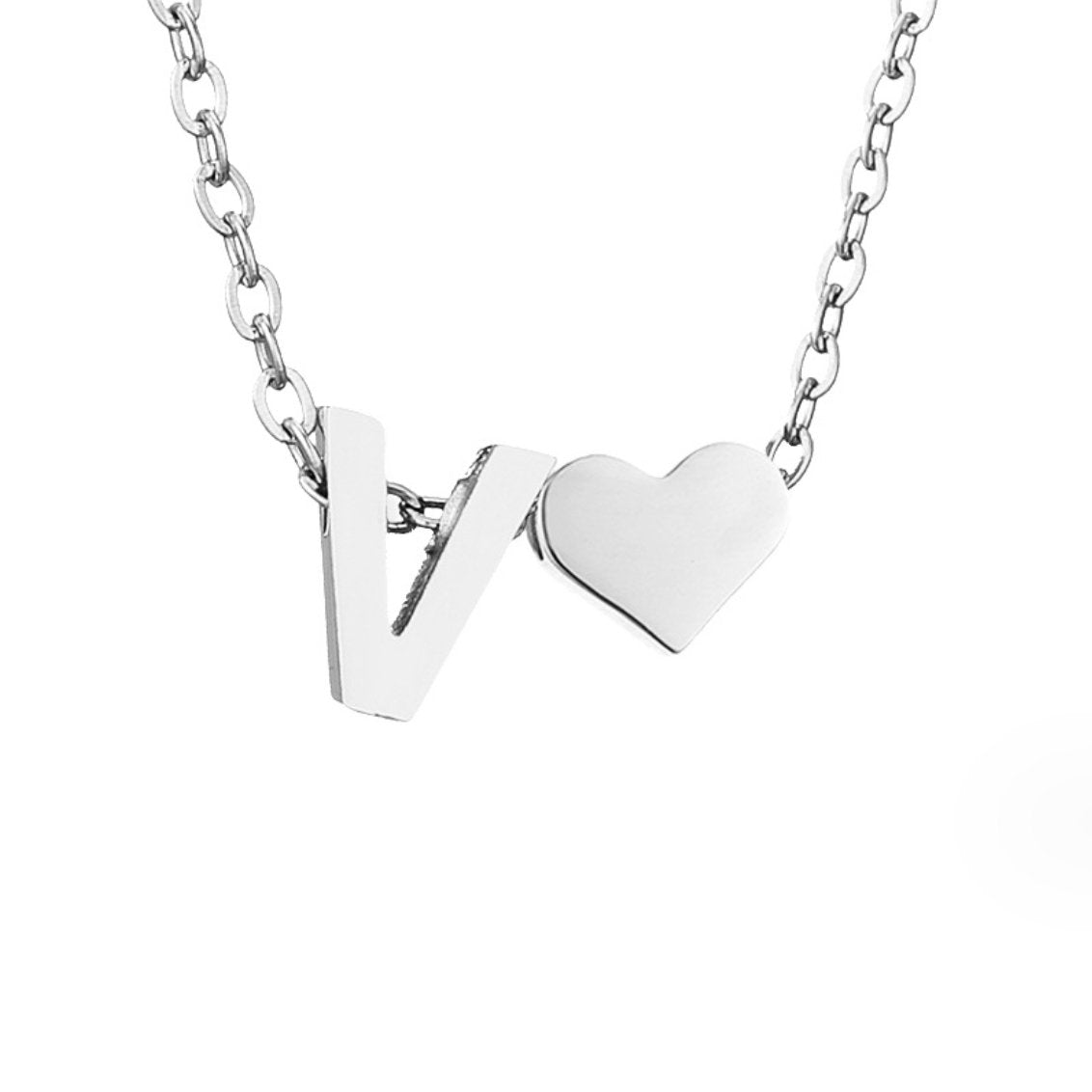 Silver-Tone Initial and Heart Charm Necklace