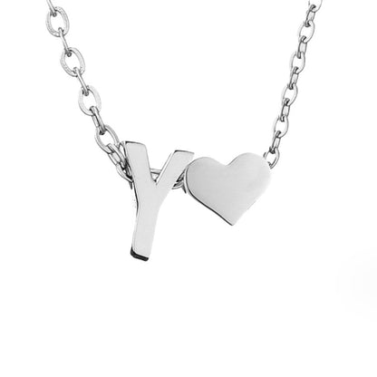 Silver-Tone Initial and Heart Charm Necklace