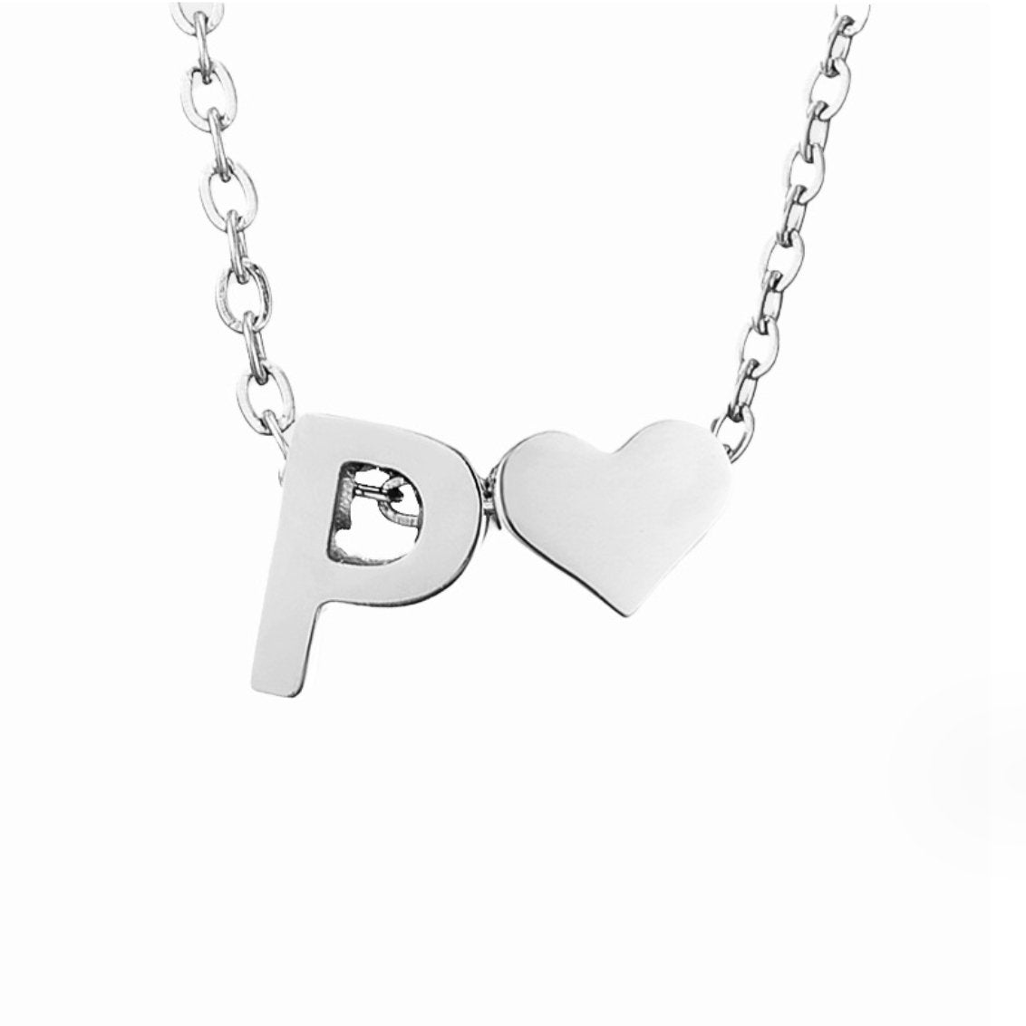 Silver-Tone Initial and Heart Charm Necklace